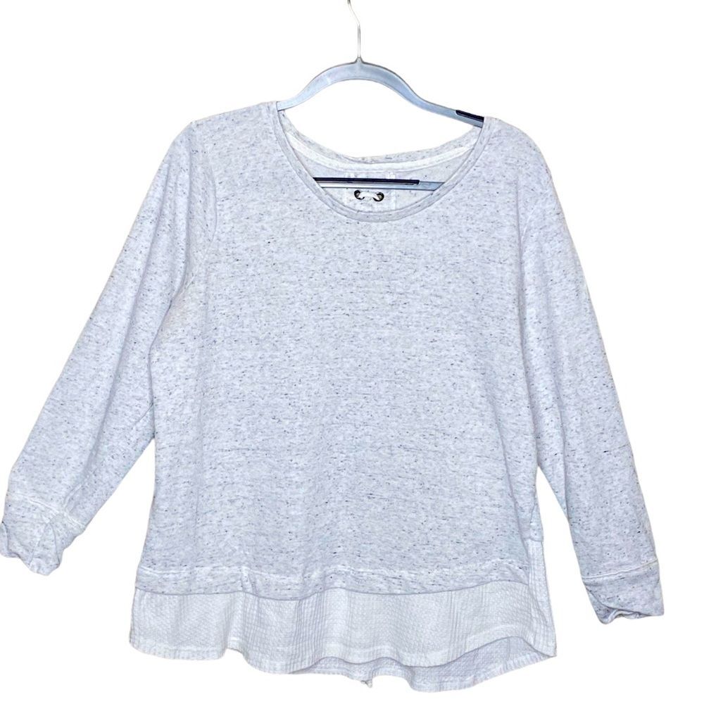 Cozy Speckled Knit Pullover Lace-Up Back Waffle Hem Top Womens